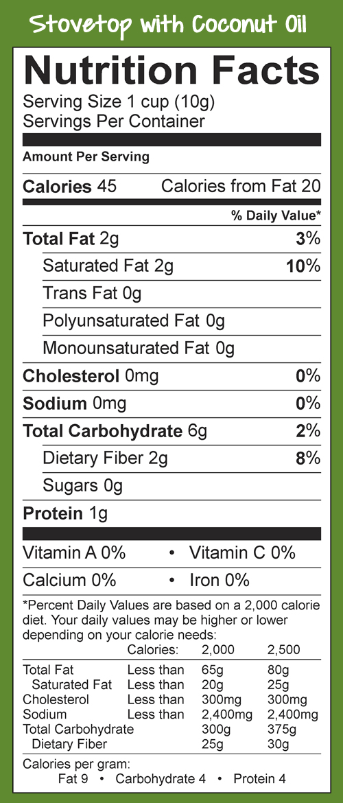 Popcorn nutrition facts - Coconut Oil